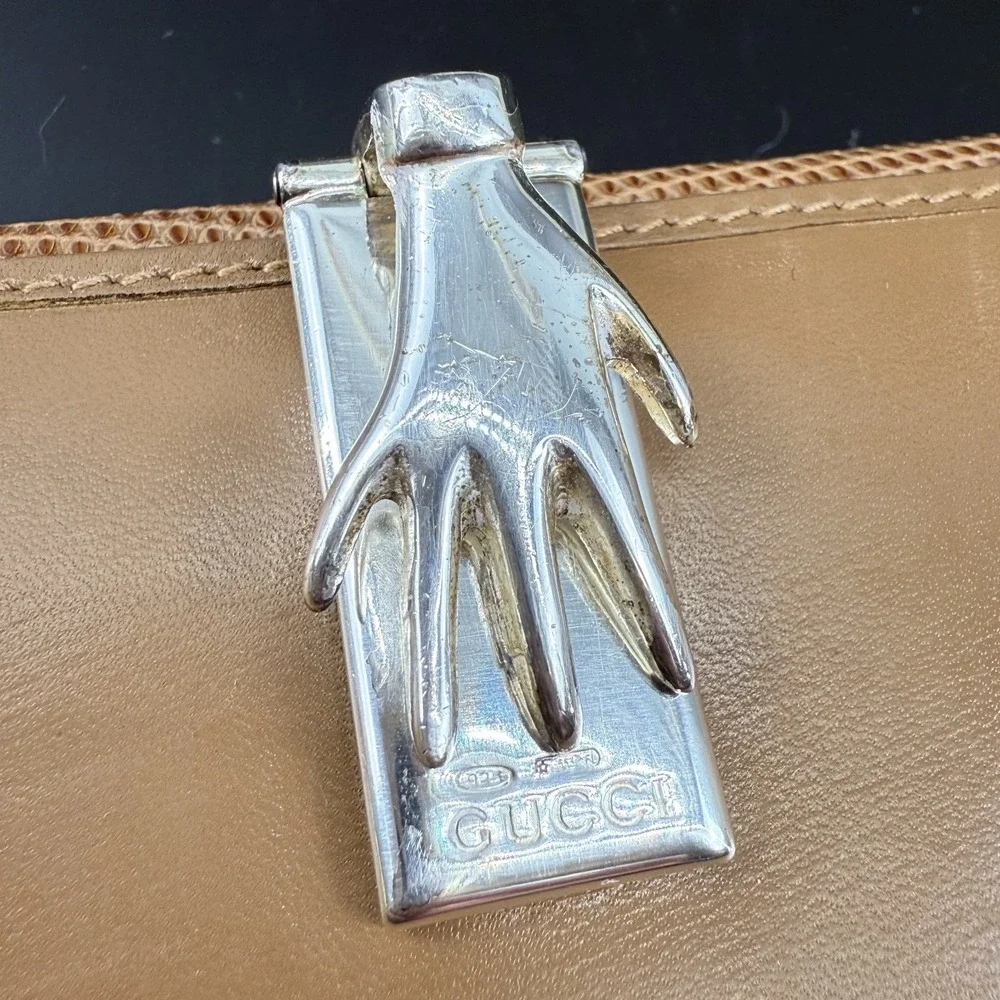 Vintage Gucci Lizard Wallet Sterling Silver 925 Hand Mano Clasp Box Rare 70s - Picture 8 of 16